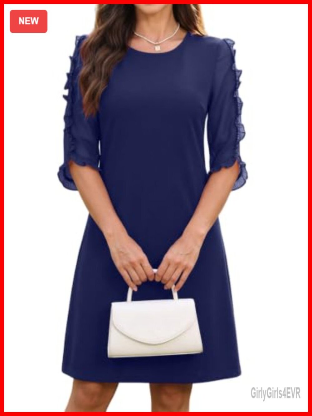 Chiffon Ruffle Sleeve A-Line Knee-Length Cocktail Party Dress